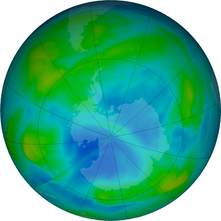 Antarctic ozone map for 07 July 2022